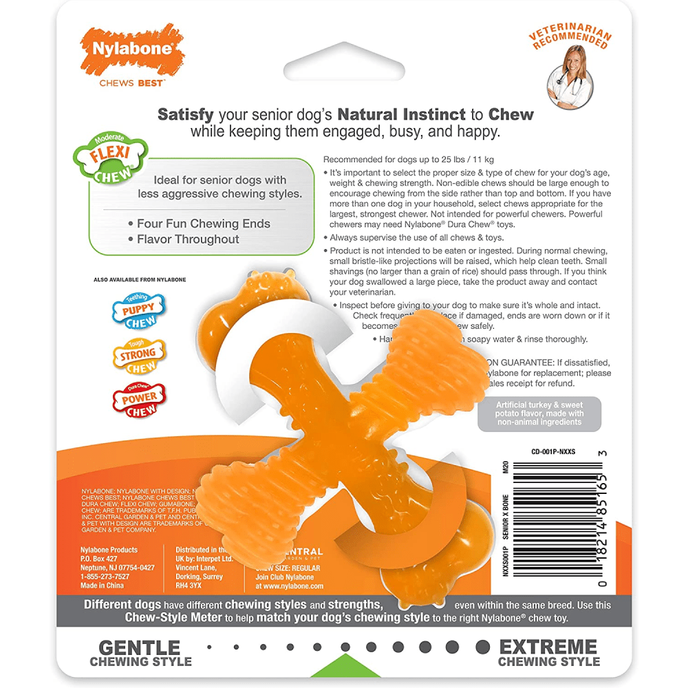 Nylabone Sliver Collection Turkey and Sweet Potato Flavoured Flexi Chew X Bone Toy for Dogs (Orange)