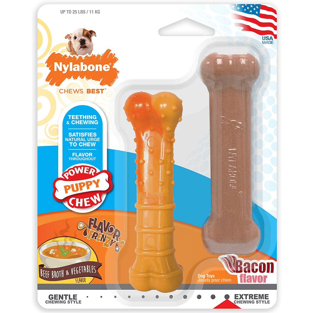 Nylabone Beef Broth ,Veggies and Bacon Flavored Power Chew Twin Bone (Orange,Brown)